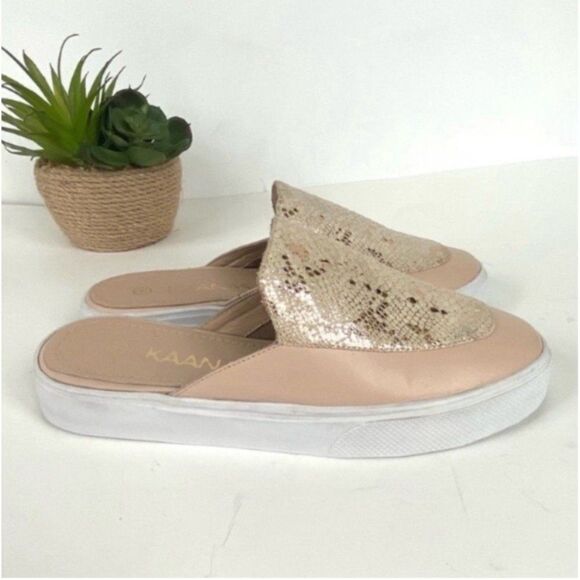 Kaanas Metallic Crackle Slide Sneakers Nude Pink Platform Mules Size 6 Revolve - Picture 10 of 14